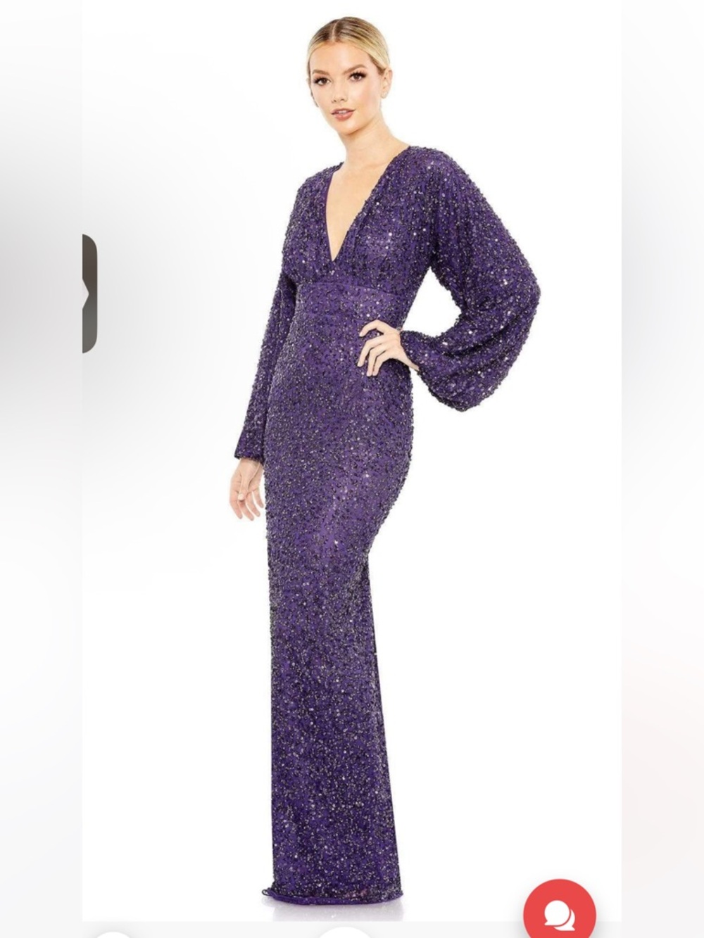 NWT MacduggalSequin Deep V Long-Sleeve Evening Gown in Deep (almost navy) Purple
